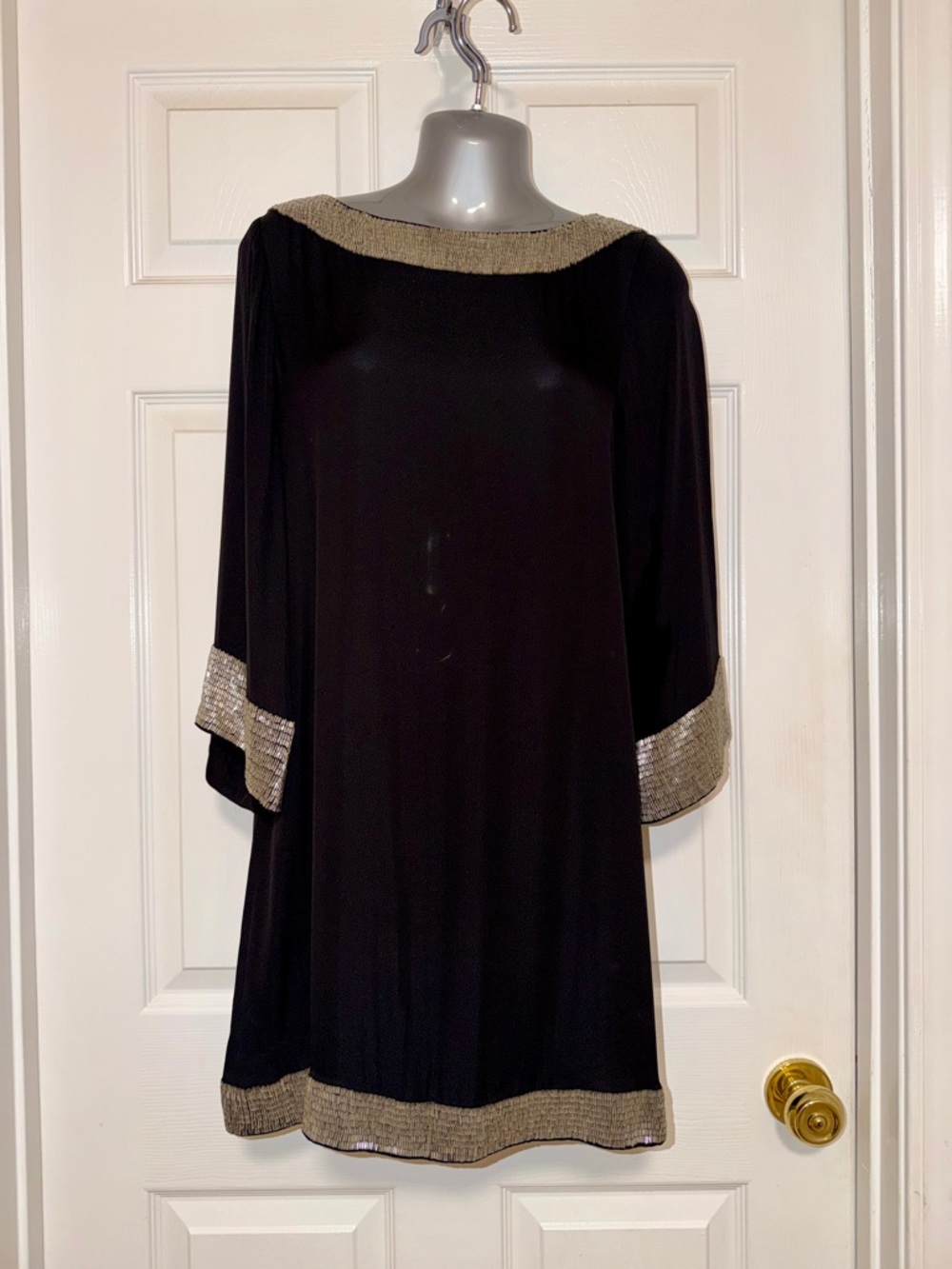Alice + Olivia Scoop Silk Tunic Dress Black Gold Beaded Trim Medium - Picture 4 of 15